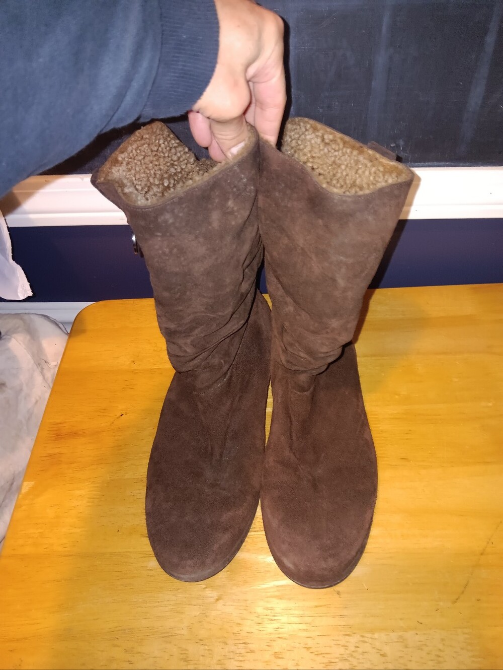 Stuart Weitzman Brown Suede Shearling-Lined Mid-Calf Boots Size 11